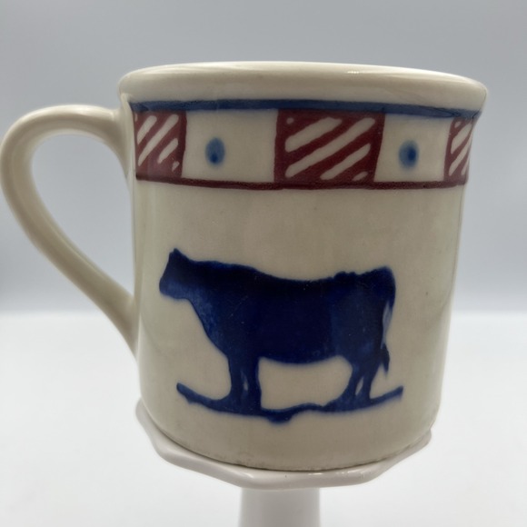 Vintage Hartstone‎ Cow & Pig Coffee Mug Red White Blue Farm Country Kitchen - Picture 3 of 8